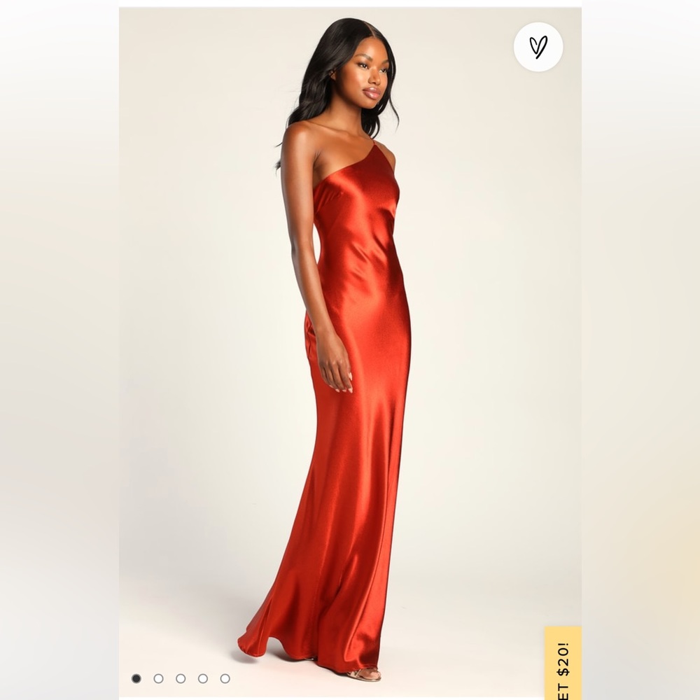 Lulu’s Forever Begins Now Rust orange satin one shoulder gown